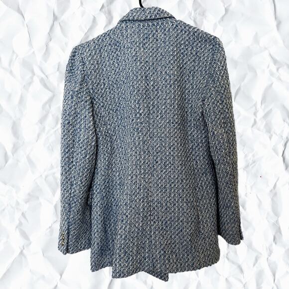 Zara Textured Double-breasted Blazer Blue White 8741/725 - large - Picture 4 of 11